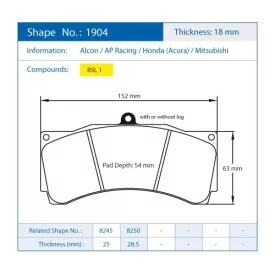 Pagid Racing 1904 RSL1 E1904RSL1 - Zeichnung Form 1904
