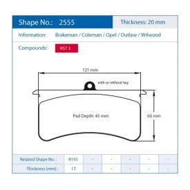 Pagid Racing 2555 RST3 E2555RST3 - disegno sagoma 2555