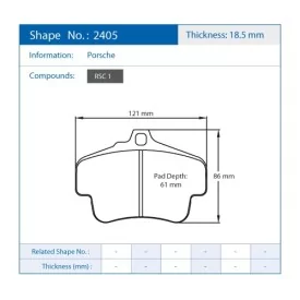 Pagid Racing 2405 RSC1 E2405RSC1 - dessin forme 2405