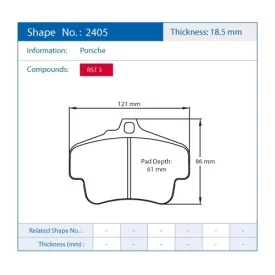 Pagid Racing 2405 RST3 E2405RST3 - disegno sagoma 2405