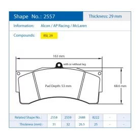 Pagid Racing 2557 RSL29 E2557R29 - Zeichnung Form 2557