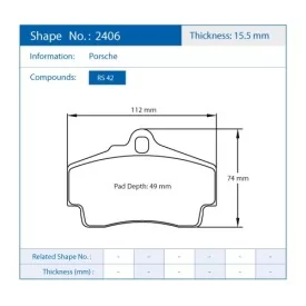 Pagid Racing 2406 RS42 E2406R42 - shape 2406 drawing