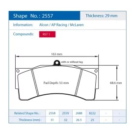 Pagid Racing 2557 RST1 E2557RST1 - Zeichnung Form 2557