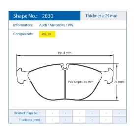 Pagid Racing 2830 RSL29 E2830R29 - Zeichnung Form 2830