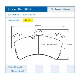 Pagid Racing 2845 RSL29 E2845R29 - disegno sagoma 2845