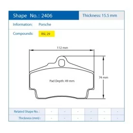 Pagid Racing 2406 RSL29 E2406R29 - disegno sagoma 2406