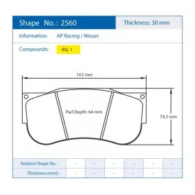 Pagid Racing 2560 RSL1 E2560RSL1 - disegno sagoma 2560