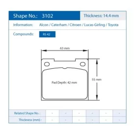 Pagid Racing 3102 RS42 E3102R42 - disegno sagoma 3102