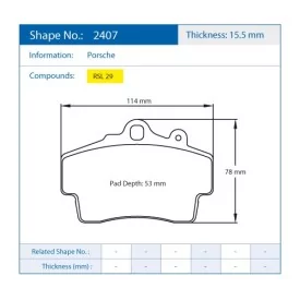 Pagid Racing 2407 RSL29 E2407R29 - disegno sagoma 2407