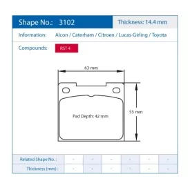 Pagid Racing 3102 RST4 E3102RST4 - Zeichnung Form 3102