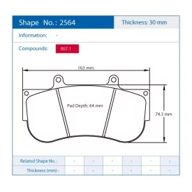 Pagid Racing 2564 RST1 E2564RST1 - Zeichnung Form 2564