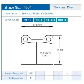 Pagid Racing 4304 RS14 E4304R14 - shape 4304 drawing