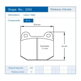 Pagid Racing 2593 RS14 E2593R14 - Zeichnung Form 2593