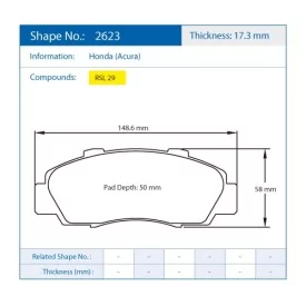 Pagid Racing 2623 RSL29 E2623R29 - dessin forme 2623