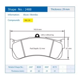 Pagid Racing 2488 RSL29 E2488R29 - dessin forme 2488