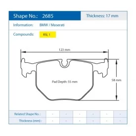 Pagid Racing 2685 RSL1 E2685RSL1 - disegno sagoma 2685