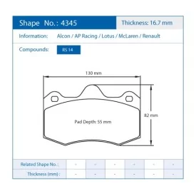 Pagid Racing 4345 RS14 E4345R14 - dessin forme 4345