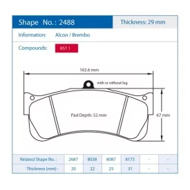 Pagid Racing 2488 RST1 E2488RST1 - Zeichnung Form 2488