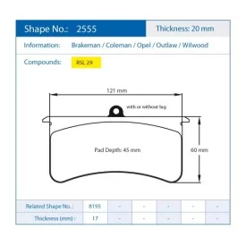 Pagid Racing 2555 RSL29 E2555R29 - Zeichnung Form 2555