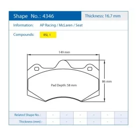 Pagid Racing 4346 RSL1 E4346RSL1 - disegno sagoma 4346