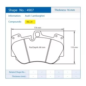 Pagid Racing 4907 RSL29 E4907R29 - disegno sagoma 4907