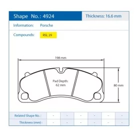 Pagid Racing 4924 RSL29 E4924R29 - shape 4924 drawing