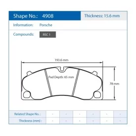 Pagid Racing 4908 RSC1 E4908RSC1 - Zeichnung Form 4908