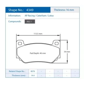 Pagid Racing 4349 RSC1 E4349RSC1 - dessin forme 4349