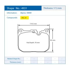 Pagid Racing 4931 RSL29 E4931R29 - Zeichnung Form 4931