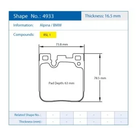 Pagid Racing 4933 RSL1 E4933RSL1 - disegno sagoma 4933