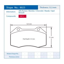 Pagid Racing 8023 RST3 E8023RST3 - shape 8023 drawing
