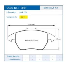 Pagid Racing 8001 RSL29 E8001R29 - disegno sagoma 8001