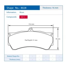 Pagid Racing 8028 RST3 E8028RST3 - shape 8028 drawing