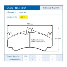 Pagid Racing 8004 RSL29 E8004R29 - dibujo forma 8004