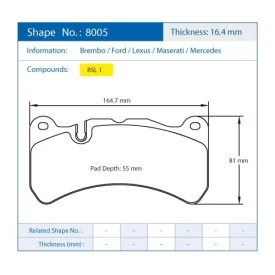 Pagid Racing 8005 RSL1 E8005RSL1 - Zeichnung Form 8005