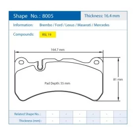 Pagid Racing 8005 RSL19 E8005R19 - shape 8005 drawing