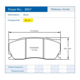 Pagid Racing 8007 RSL29 E8007R29 - dibujo forma 8007