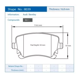 Pagid Racing 8039 RSC1 E8039RSC1 - shape 8039 drawing