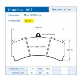 Pagid Racing 8018 RSL29 E8018R29 - dessin forme 8018