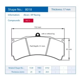 Pagid Racing 8018 RST3 E8018RST3 - shape 8018 drawing
