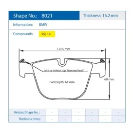 Pagid Racing 8021 RSL19 E8021R19 - dessin forme 8021