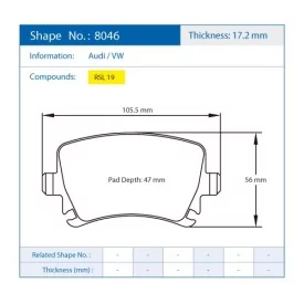 Pagid Racing 8046 RSL19 E8046R19 - disegno sagoma 8046