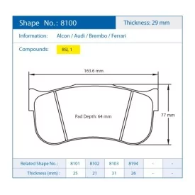 Pagid Racing 8100 RSL1 E8100RSL1 - shape 8100 drawing