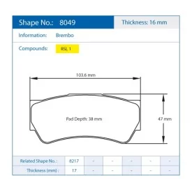 Pagid Racing 8049 RSL1 E8049RSL1 - Zeichnung Form 8049