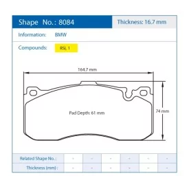 Pagid Racing 8084 RSL1 E8084RSL1 - disegno sagoma 8084