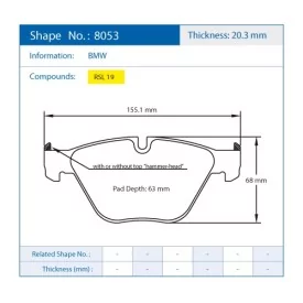 Pagid Racing 8053 RSL19 E8053R19 - shape 8053 drawing