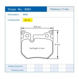 Pagid Racing 8085 RSL29 E8085R29 - Zeichnung Form 8085