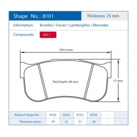 Pagid Racing 8101 RST1 E8101RST1 - Zeichnung Form 8101