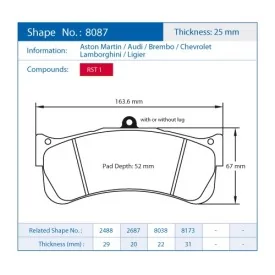 Pagid Racing 8087 RST1 E8087RST1 - disegno sagoma 8087