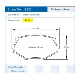 Pagid Racing 8127 RSL29 E8127R29 - disegno sagoma 8127
